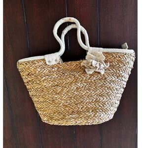 Woven Straw Tote Bag Natural Beach Bag Structured Handbag Summer Coastal